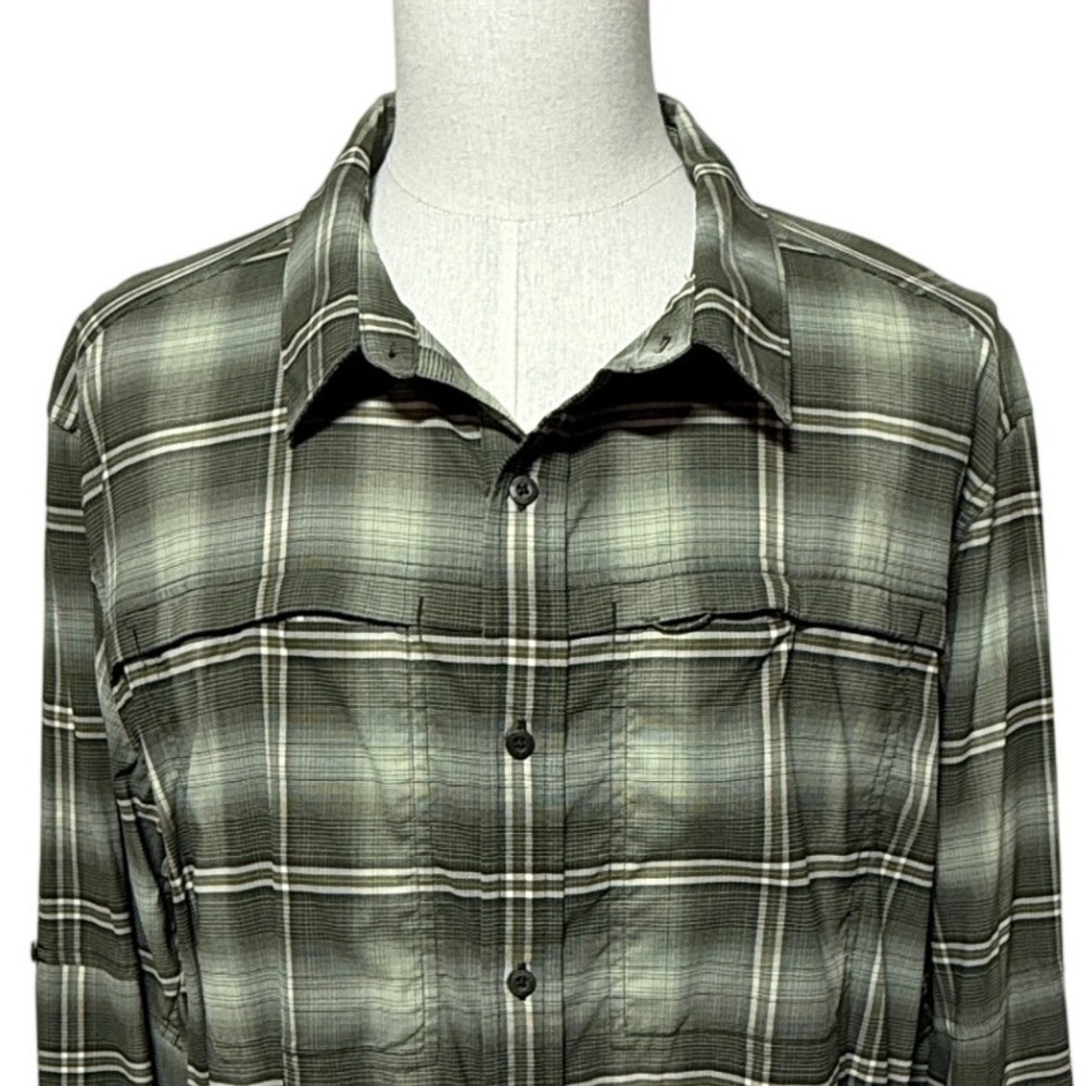 REI Shirt Mens XL Green Plaid Button Up Hiking Performance Long Sleeve Stretch